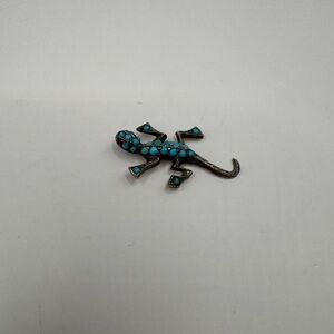 Antique 10k turquoise and ruby eyes salamander brooch transformed for pendant